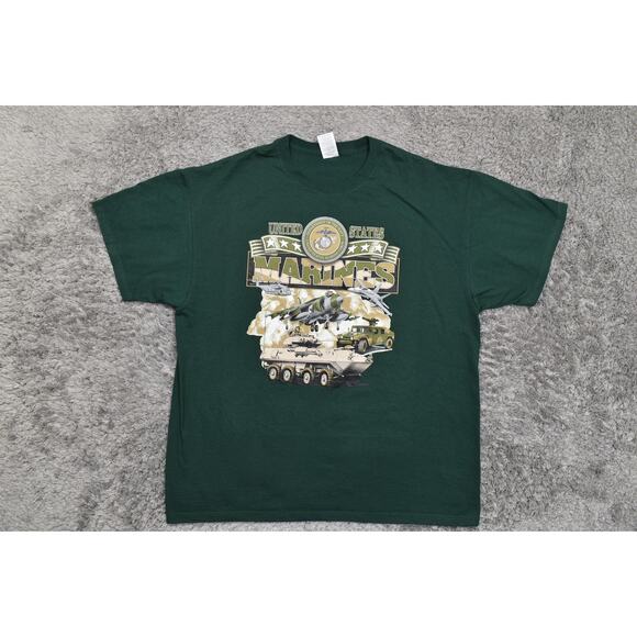 Jerzees Men's 2XL Green Cotton Blend T-Shirt Preowned 2000's Marines Shirt - Picture 3 of 8